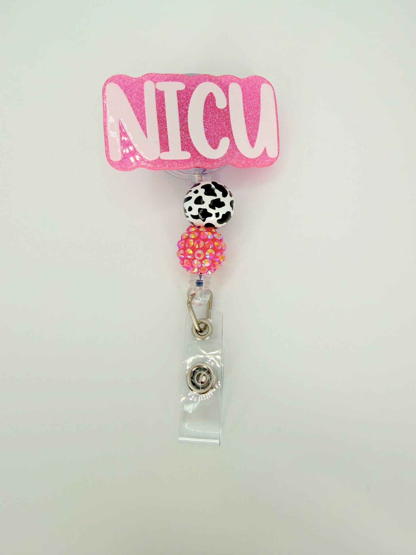 Pink and Cow Print Badge Reel